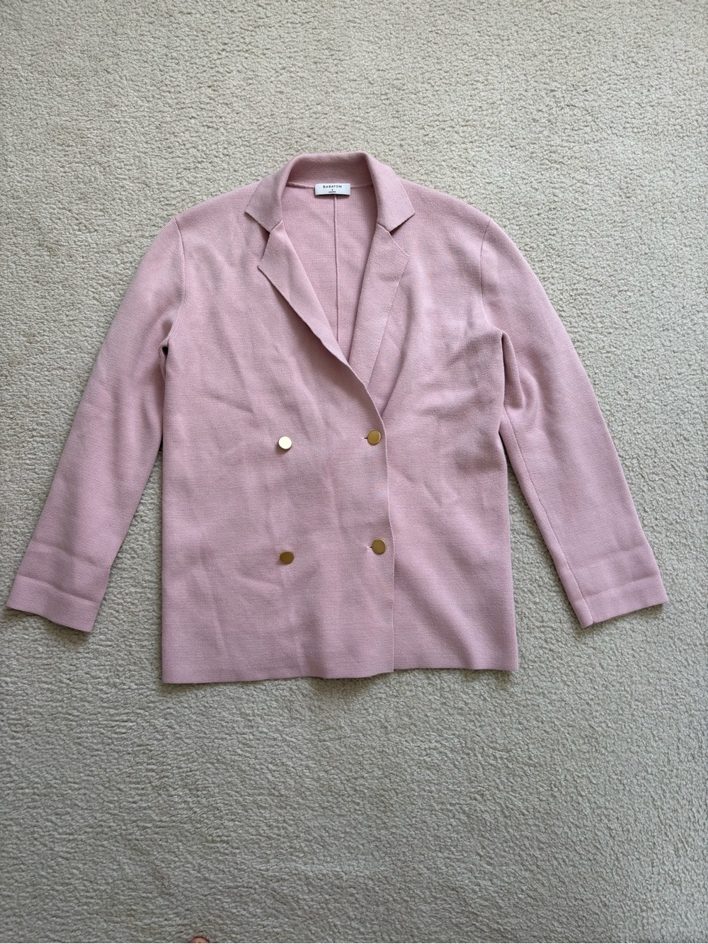 Babaton pink double breasted cover knit cardigan blazer sz S preppy career relax